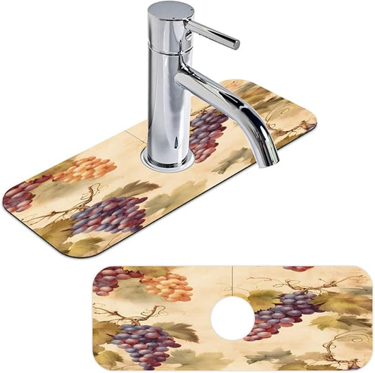 Vintage Grape Kitchen Faucet Mat Splash Guard, 15.4”x5.7” Absorbent Quick Drying Sink Mat for Countertop Protection, Draining Mat Sink Protectors For Kitchen Bathroom, 2 Pack