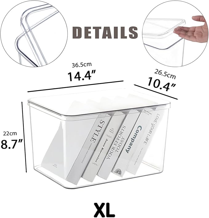 GUMEIGODA Clear plastic storage bins with LIDS-4packs,storage containers for snacks, cosmetics, books, dog food, Storage Organizer for Nursery，Kitchen, Living room,Bedroom, Bathroom, Office