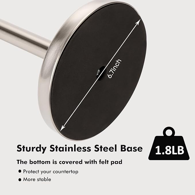 Exilon Paper Towel Holder Countertop with Weighted Base, One-Handed Design No Tipping Over, Stainless Steel Paper Towel Holder Stand in Brushed Nickel Finish