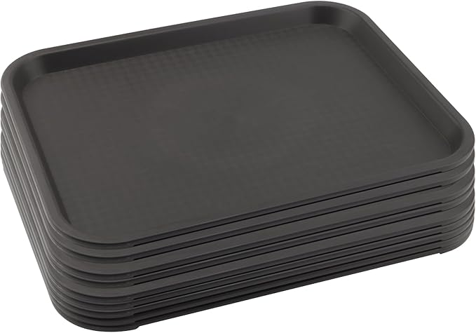 MAHIONG 8 Pack 16 x 12 Inch Black Fast Food Tray, Large Rectangular Restaurant Serving Trays, Plastic Cafeteria Trays School Lunch Trays