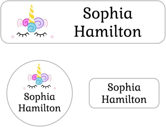 Name Bubbles - Kids Custom Name Labels for Daycare, School, Camp (144 Labels) - Personalized Waterproof Name Stickers for Clothes Tags, Lunch Boxes, Water Bottles, & School Supplies (Unicorn)