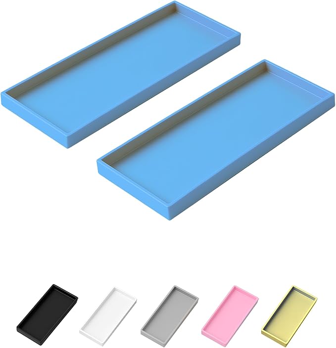 Mriluvy Vanity and Bathroom Tray, 15" ABS Countertop Organizer,Waterproof Vanity Tray for Toilet Tank,Perfume,Soap,Keys,Bathroom Accessories,Kitchen and Bath Trays,Non Slip Small Trays,Blue,2 Pack