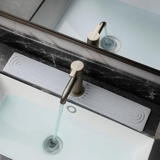 Faucet Mat for Kitchen Sink – Diatomite Drying Stone Mat & Sink Protector, Prevent Moisture – Sink Splash Guard Water-Absorbing Stone Tray for Bathroom Counter - Light Grey (23.6" x 3.9")