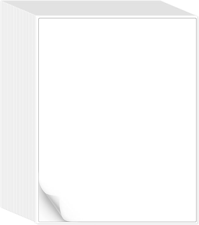 L LIKED 500 Sheet 8.5 x 11 Full Sheet Label, Matte, White Sticker Paper for Laser & Inkjet, Strong Adhesive (500 PCS)