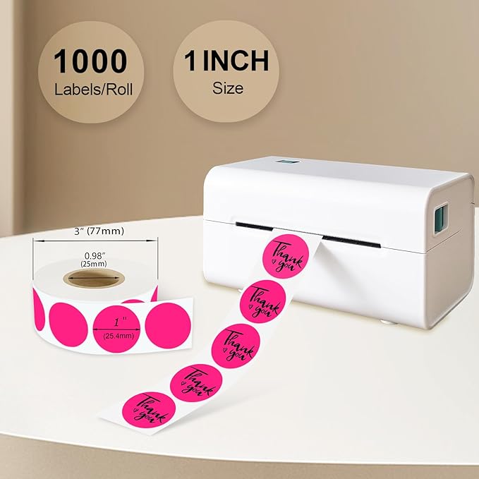 1 Inch Round Thermal Sticker Labels,Color Dot Stickers,Label Stickers,Waterproof,Oil Proof,for Thermal Printers,DIY,Office,Retail,Home and Warehouse Organization(Fluorescent Pink,1000 Pcs)