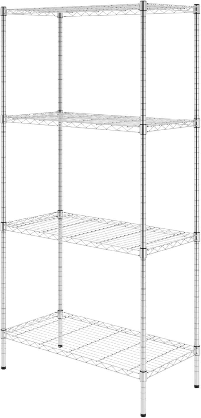SafeRacks - NSF Certified Storage Shelves, Zinc, Heavy Duty Steel Wire Unit with Adjustable Feet, Garage or Bakers Rack, Kitchen, Pantry Shelf - (18"x36"x72" 4-Tier) (Silver)