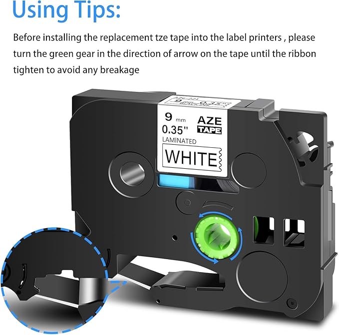 Cruxer 5 Pack Replacement for P-Touch TZe-221 TZ-221 Label Tape Black Text on White Laminated 9mm 0.35" Compatible with Ptouch PT-D200 PT-D210 PT-D400 PT-D450 PT-D600 PT-H100 PT-1230PC Label Maker
