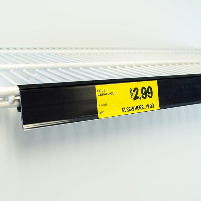 Price Tag Holder and Molding for Double Wire Cooler/Freezer Shelves | 28" Long | 1.25" High | 50 Pack | Black