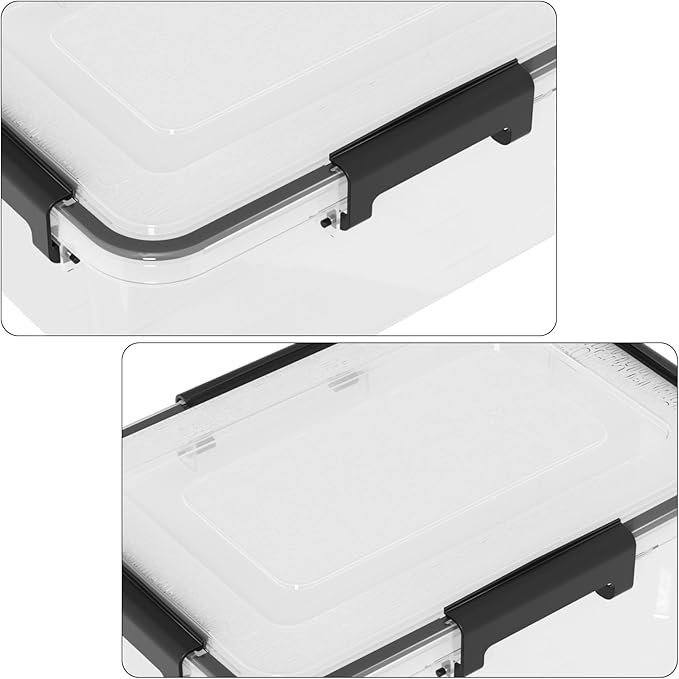 Set of 6 12 Quart Plastic Stackable Storage Bins with Gasket Seal Lids, Watertight Storage Container, Clear Latch Box Tote