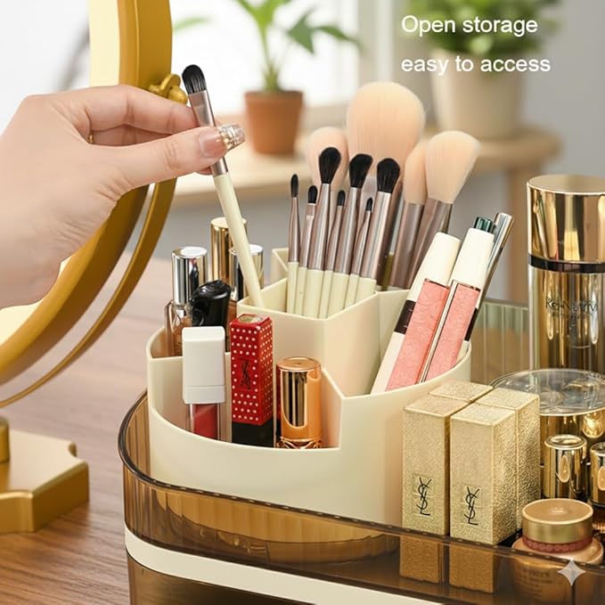 Tidyladyo Makeup Organizer with Dual Drawers - Large Capacity Countertop Cosmetic Storage for Skincare Vanity Bathroom