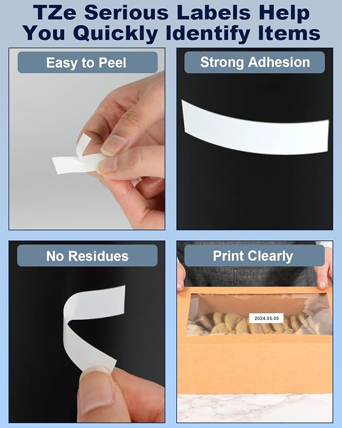 Label Maker Tape TZe-231 Replacement for Brother P Touch PT-D210 PT-D220 PT-H110 PT-D600 D400 by FETIONS, Compatible with TZe TZ 12mm X 8m Laminated Waterproof Label Tape, 4 Pack