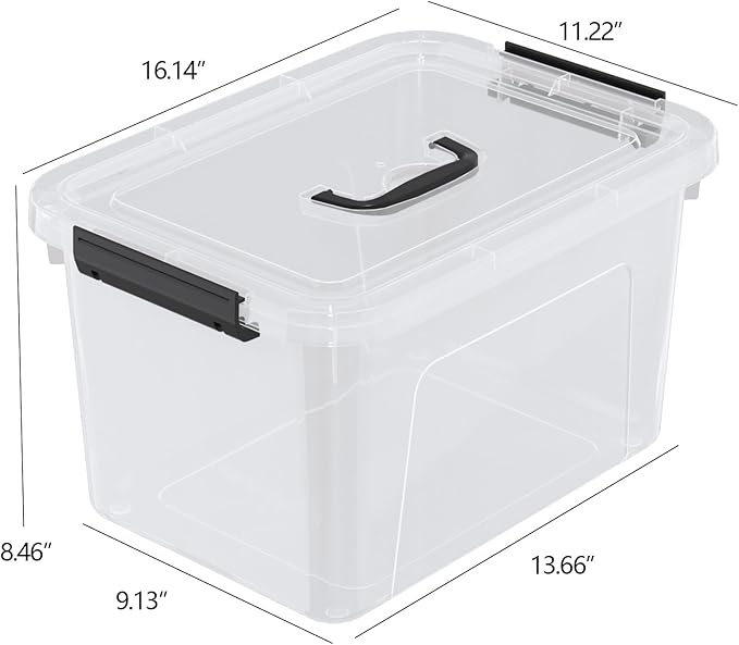 20 Quarts Plastic Storage Latches Box with Lid, Clear Latching Storage Bin, 4 Packs