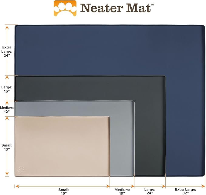 Neater Pet Brands Neater Mat Pet Mats for Food and Water, Cat & Dog Bowl Mat Waterproof Silicone, Feeding Tray, Dog Food Mats for Floors, Placemat w/Raised Edge for Under Bowls, 16” x 10”, Dark Blue