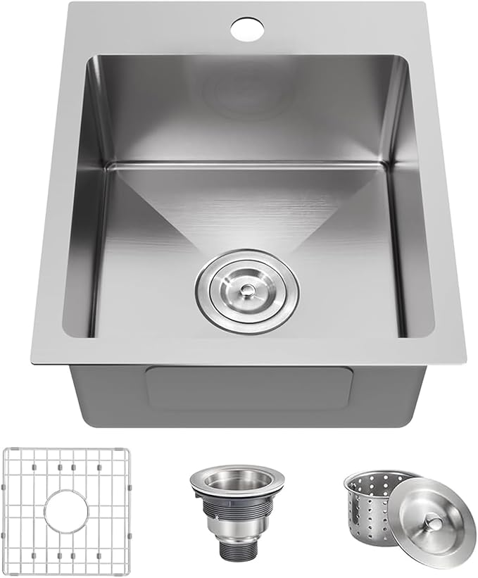 15x17 Inch Bar Sink Drop In, Topmount Kitchen Sink Stainless Steel Square Small Sinks, Single Bowl Kitchen Sinks for Laundry Wet Bar Prep RV Office Outdoor Yard VALISY YJ1517SW