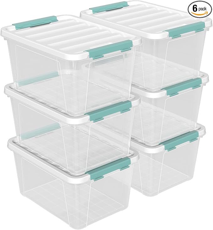 20 Quarts Clear Latching Boxes with Lids, Plastic Storage Tote Set of 6