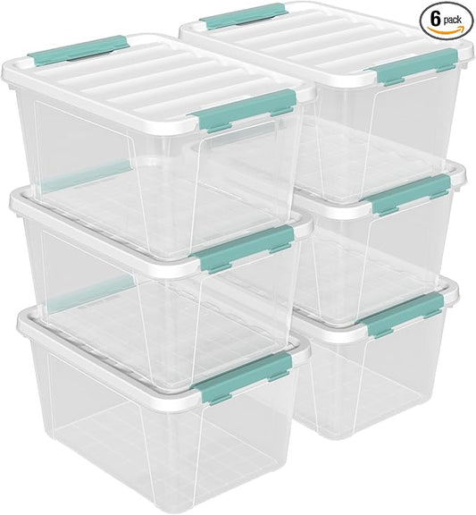20 Quarts Clear Latching Boxes with Lids, Plastic Storage Tote Set of 6