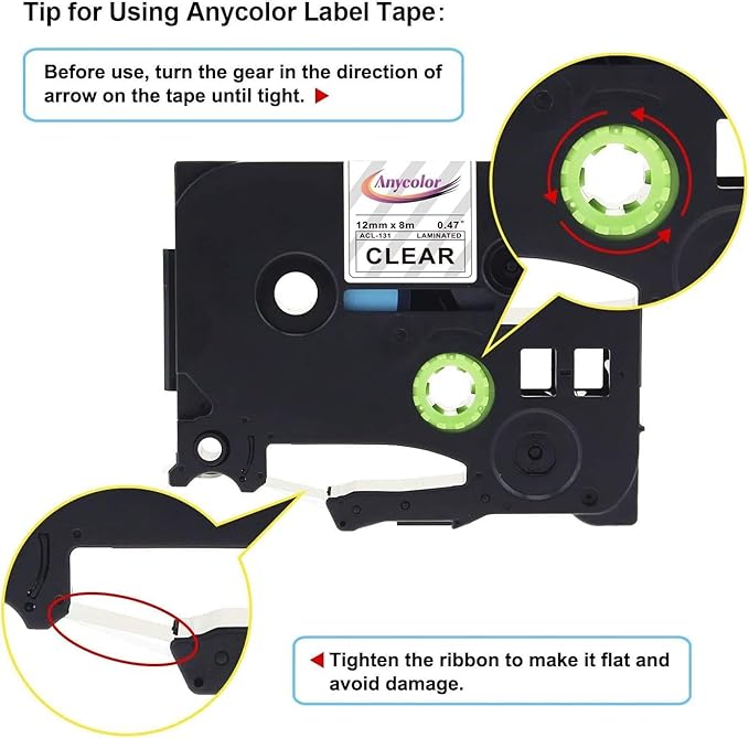Anycolor TZe-131 TZ Tape 12mm 0.47 Laminated Clear Replacement for Brother P-Touch Label Tape Clear TZe131 TZ-131 Tape, Work with PTouch PT-D210 PTH110 PTD220 PTD410 PTD400 D600 Label Maker, 5-Pack