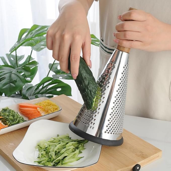 OFFSCH Kitchen Grater Potato Grater Fruit Chopper Home Tools Cheese Grater Vegetable Stripper Handle Cheese Graters Cone-Shaped Vertical Kitchen Accessory Wood