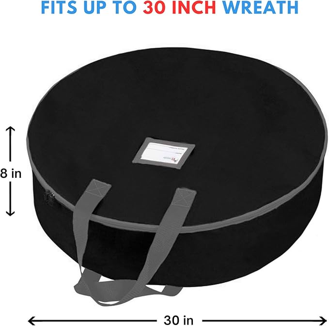 Primode Heavy Duty Wreath Storage Bag 30"- Garland Wreaths Container with Handles - Durable 600D Oxford Polyester Material Xmas Holiday Wreaths Storage Holder 30” (Black)