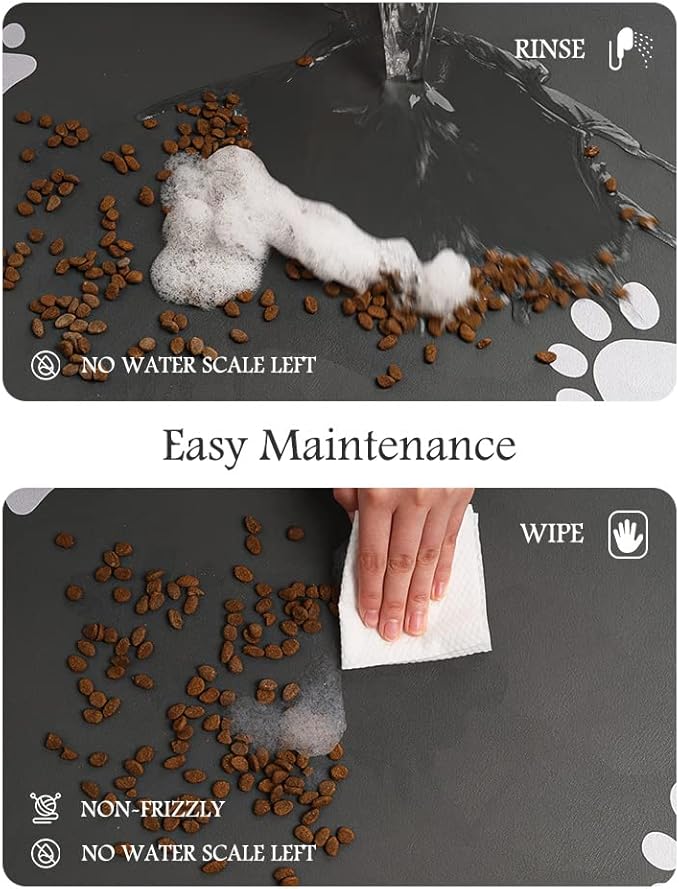 Pet Feeding Mat-Absorbent Dog Mat for Food and Water Bowl-No Stains Quick Dry Dispenser Mat-Dog Accessories Pet Supplies-Water Bowl for Messy Drinkers（Darkgrey,12"x19"