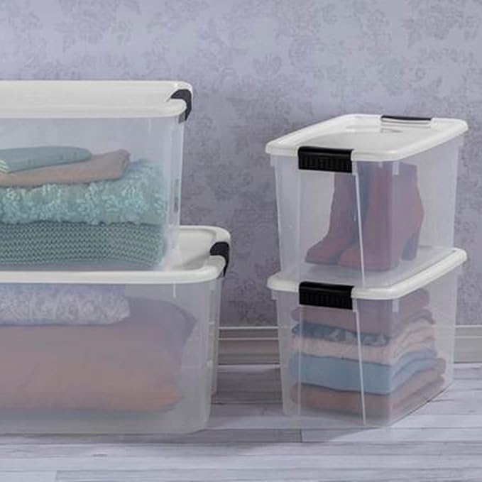 Sterilite 6-Pack Ultra Latching Box, Storage Bins with Lids, Clear Plastic, 30 Quart - Heavy-Duty Organizing Containers for Closet, Bathroom, and Office