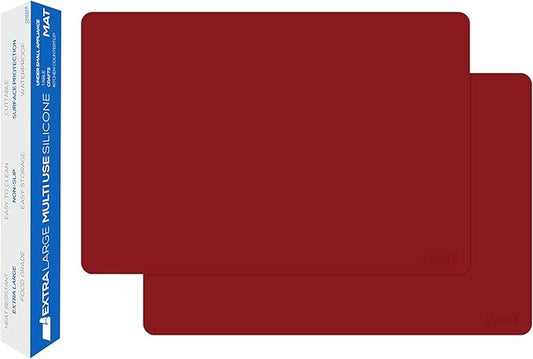 GASARÉ, Set of 2, Extra Large, Thick, Silicone Mats for Kitchen Counter, Heat Resistant Mats, Countertop Protector, Non-Slip, Easy to Clean, 25 x 17 Inches x 1.4mm, Red