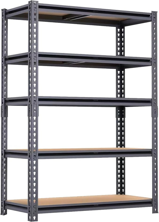 5-Tier Garage Storage Shelves, Heavy Duty Adjustable Shelving Unit, 60"H Garage Rack with 2400lbs Capacity, Metal Utility Shelves for Warehouse, Basement, Pantry, Tool Room, Home Organization
