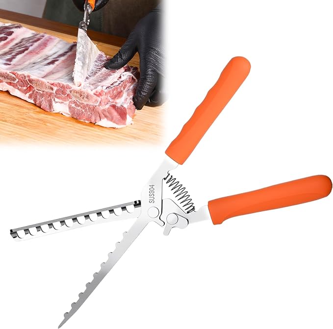 Rib Membrane Removal Tool, Thick Stainless Steel Rib Prep Tool Membrane Remover, Effortless BBQ Rib Prep, Pork Rib Skinner, and Meat Preparation, BBQ Set Enthusiasts Master (Orange)