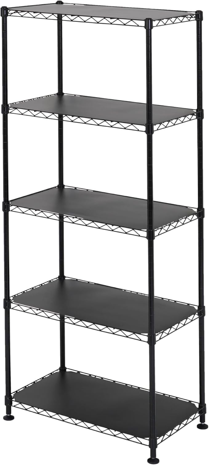 SafeRacks - NSF Certified Storage Shelves, Zinc, Heavy Duty Steel Wire Unit with Adjustable Feet, Garage or Bakers Rack, Kitchen, Pantry Shelf - (24"x14"x60" 5-Tier) (Black)