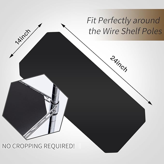Poofzy Wire Shelf Liner 14" X 24", Non-Adhesive Plastic Shelf Liners for Wire Shelving, Waterproof Protector Mats (10PK, Black)