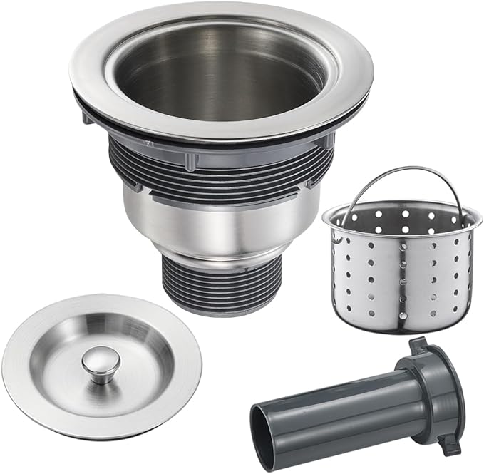POPFLY 3-1/2 Inch Sink Drain Assembly Brushed 304 Stainless Steel Removable Deep Strainer Basket, Rust-Proof & Easy Install with Sealing Lid＆Tailpiece, for Home/Bathroom/Commercial Sinks