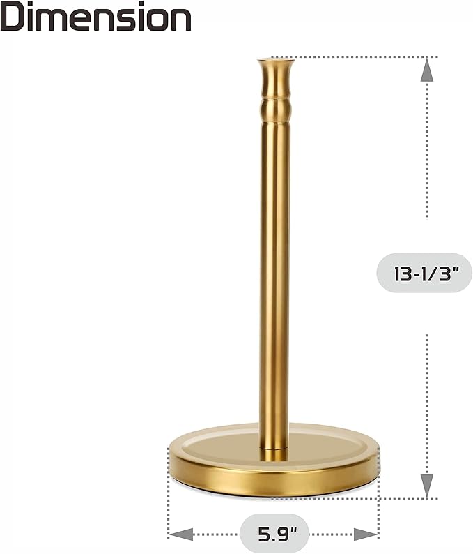 Siwil Gold Paper Towel Holder Stand, One-Handed Ripping Paper Towel Roll Holder Countertop, Stainless Steel Base Rust-Proof, NOT Tip Over
