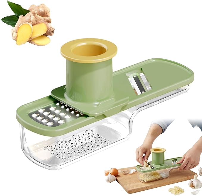 Multifunctional Garlic Grinder, 2026 Upgrade Mini 3 in 1 Garlic Grinder and Slicer, Stainless Steel Garlic Slicer Thin for Household (Green)