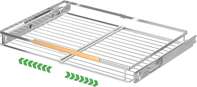 SOFRON Expandable Pull Out Drawer Cabinet Organizers, Heavy Duty Slide Out Storage Shelf for Home Kitchen Pantry Cupboard Pots Pans, Adjustable Width from 23.2"~39.9", Stainless Steel 1 Pack