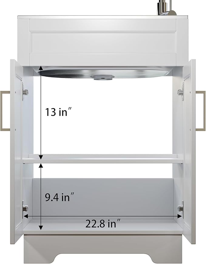 Laundry Sink Cabinet with Stainless Steel Sink and Pull-Down Faucet, 24 Inch Large Utility Sink Cabinet for Laundry/Utility Room, Kitchen, Bathroom and Garage, White