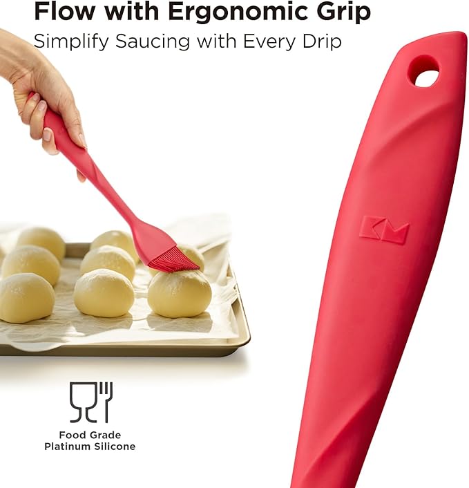 Kitchen Mama WaltzGrip Platinum Silicone Basting Pastry Brush: Set of 2 Heat-Resistant Brushes Utensils for Cooking, Baking, Grilling, Barbecue, and Spreading Oil, Butter, Egg - Dishwasher-Safe (Red)