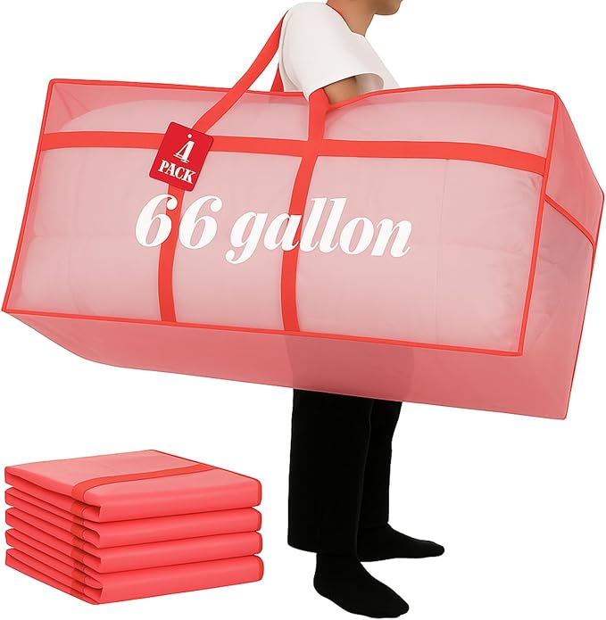 4 Pcs 66 Gallon Extra Large Moving Bags Heavy Duty Storage Bag with Strong Zipper Handle Foldable XXL Jumbo Storage Tote Packing Moving Box for College Dorm Travel Cloth Duffle (Jelly Pink)