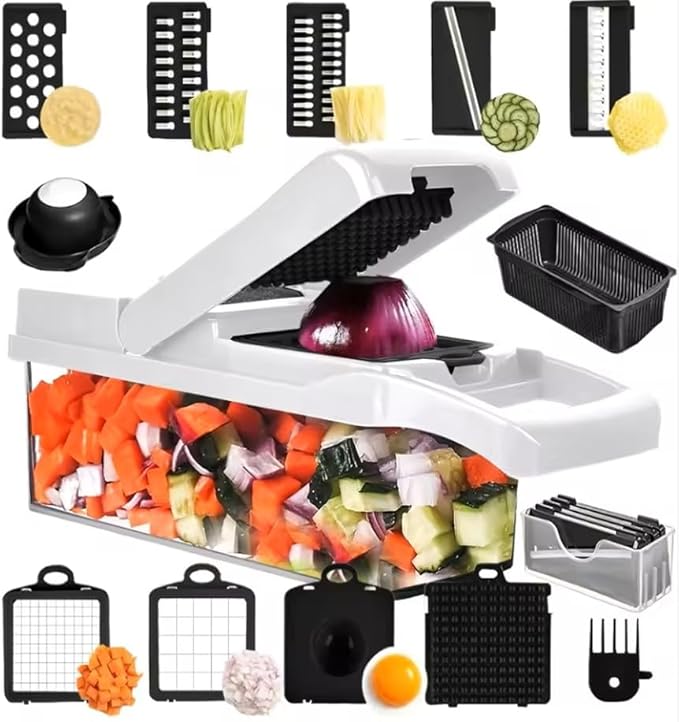 DOSTDR - Vegetable Chopper, Mandoline Slicer, Veggie Chopper, Food Chopper with Container, Vegetable Cutter & Spiralizer for Onion Salad Vegetable Chopper, Fruit Slicer, Shredding, Multi-Function