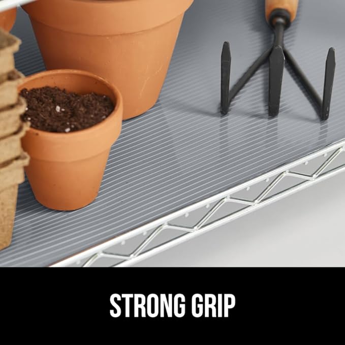 GORILLA GRIP DuraGuard Shelf Liner, Non-Adhesive Cabinet Liners for Kitchen Drawers, Shelves, Refrigerator, Pantry Storage, Bathroom Closet, Durable Waterproof BPA Free Ribbed Plastic, 12x10 Gray