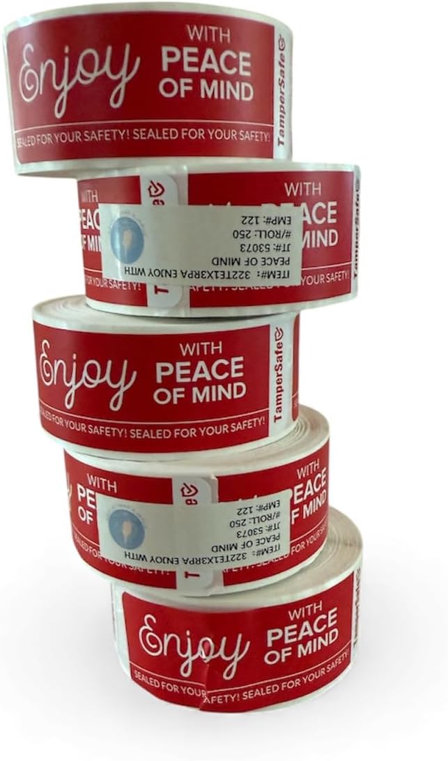 Angel's Peel Lounge Tamper Proof Stickers Roll — Tamper Evident Stickers for Takeout Containers, Drink Lids, Delivery Bags, Writable Self Adhesive Seal Tape Labels for Security - 1x3in 250-COUNTS, RED