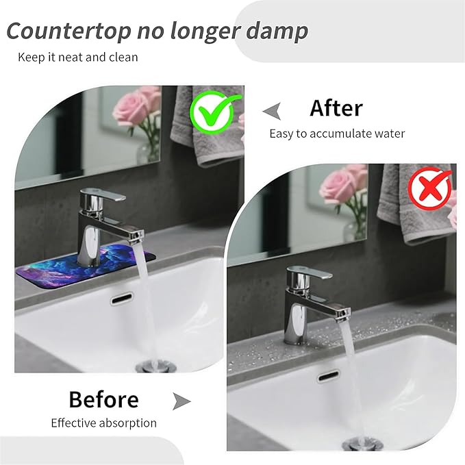 Kitchen Sink Splash Guard，Dark blue purple clouds Faucet Mat Sink Gadgets-Super Absorbent Fast Drying Mat Drip Catcher for Kitchen, Bathroom,Sink Mat, Dish Drying Mat, Bathroom(15" X 5.5" )