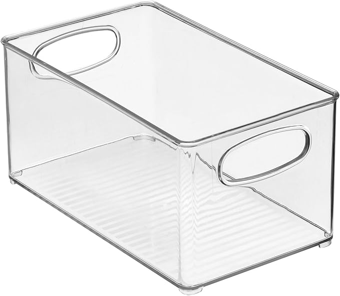mDesign Plastic Home Closet Organizer - Basket Storage Holder Bin w/ Handles for Bedroom, Bathroom, Cabinet Shelves, Entryway, and Hallway - Holds Sweaters, Purses - Ligne Collection - 8 Pack - Clear