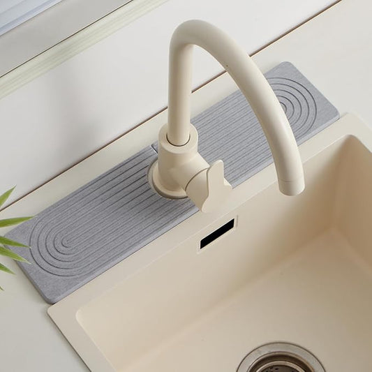 Stone Faucet Mat for Kitchen Sink，Super Absorbent Diatomite Fast Drying Stone and Bathroom Stone Tray for Counter Quick Drying Splash Guard,Prevents Moisture Buildup Sink(Grey,15.8" x 3.9")