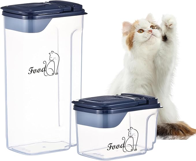 Cat Food Storage Container Combo (4L+1.5L),2 Pcs Airtight Pet Food Containers with Built In Spout,Cat Treat Bin with Measuring Cup,Travel Cat Dog Food Container,BPA Free,Easy Grip