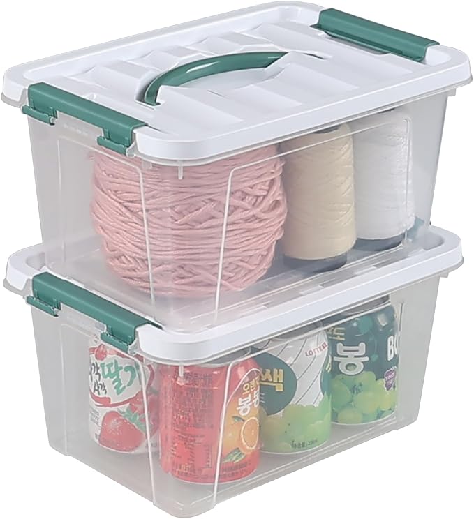 2 Pack 6 Quart Clear Container Bin with Lid, Plastic Latching Storage Tote