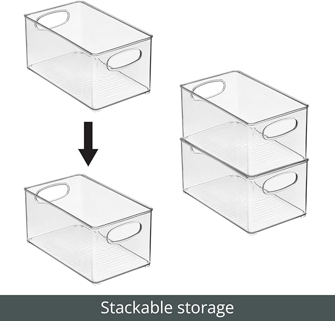 mDesign Plastic Home Closet Organizer - Basket Storage Holder Bin w/ Handles for Bedroom, Bathroom, Cabinet Shelves, Entryway, and Hallway - Holds Sweaters, Purses - Ligne Collection - 8 Pack - Clear