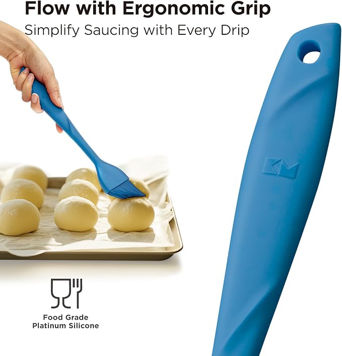 Kitchen Mama WaltzGrip Platinum Silicone Basting Pastry Brush: Set of 2 Heat-Resistant Brushes Utensils for Cooking, Baking, Grilling, Barbecue, and Spreading Oil, Butter, Egg - Dishwasher-Safe (Blue)