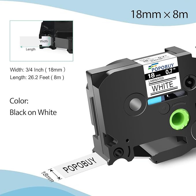 18mm 0.7 Laminated White Tape Compatible for Brother P-Touch TZ241 TZ-241 TZe-241 TZe241 3/4'' Black on White Label Tape for PTD410 PT-D400 PT-D610BT PTD600 Label Maker, 5 Pack