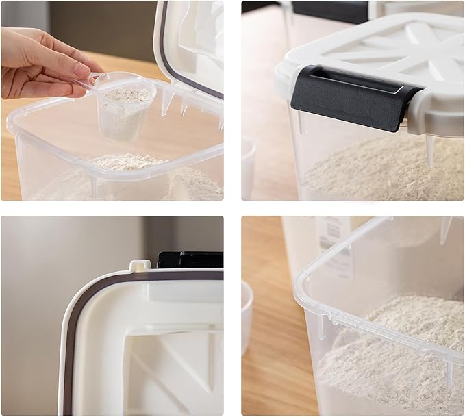 20LBS Flour Container - Rice Dispenser 20LBS/10KG/10.5Qt Food Cereal Container Bins with Measuring Cup for Household Pantry Organization