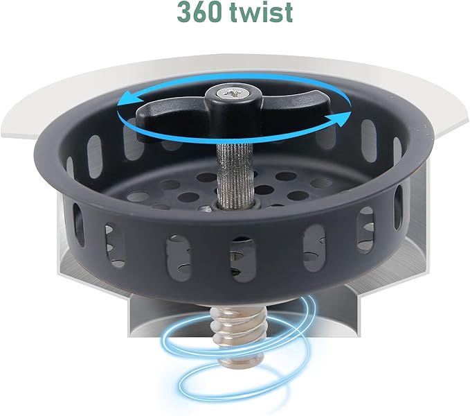 Watflow Black Kitchen Sink Drain Assembly with Sink Strainer 3-1/2 Inch and 304 Stainless Steel Screws, Fit for 3.5 Inch Kitchen Sink, All Stainless with Removable Strainer Basket and Drain Stopper…